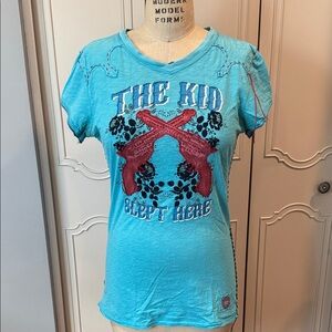 Double D Ranch Turquoise The Kid Slept Here Tee - Med